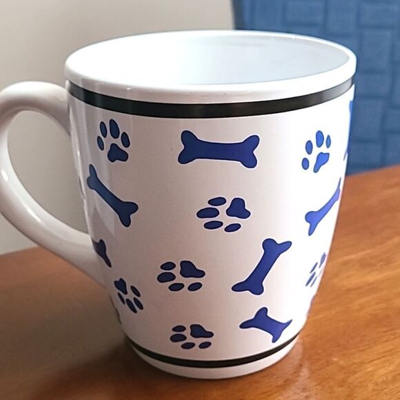 My Best Friend is My Dog White Mug with Pawprints & Bones in Blue - Picture 6 of 7